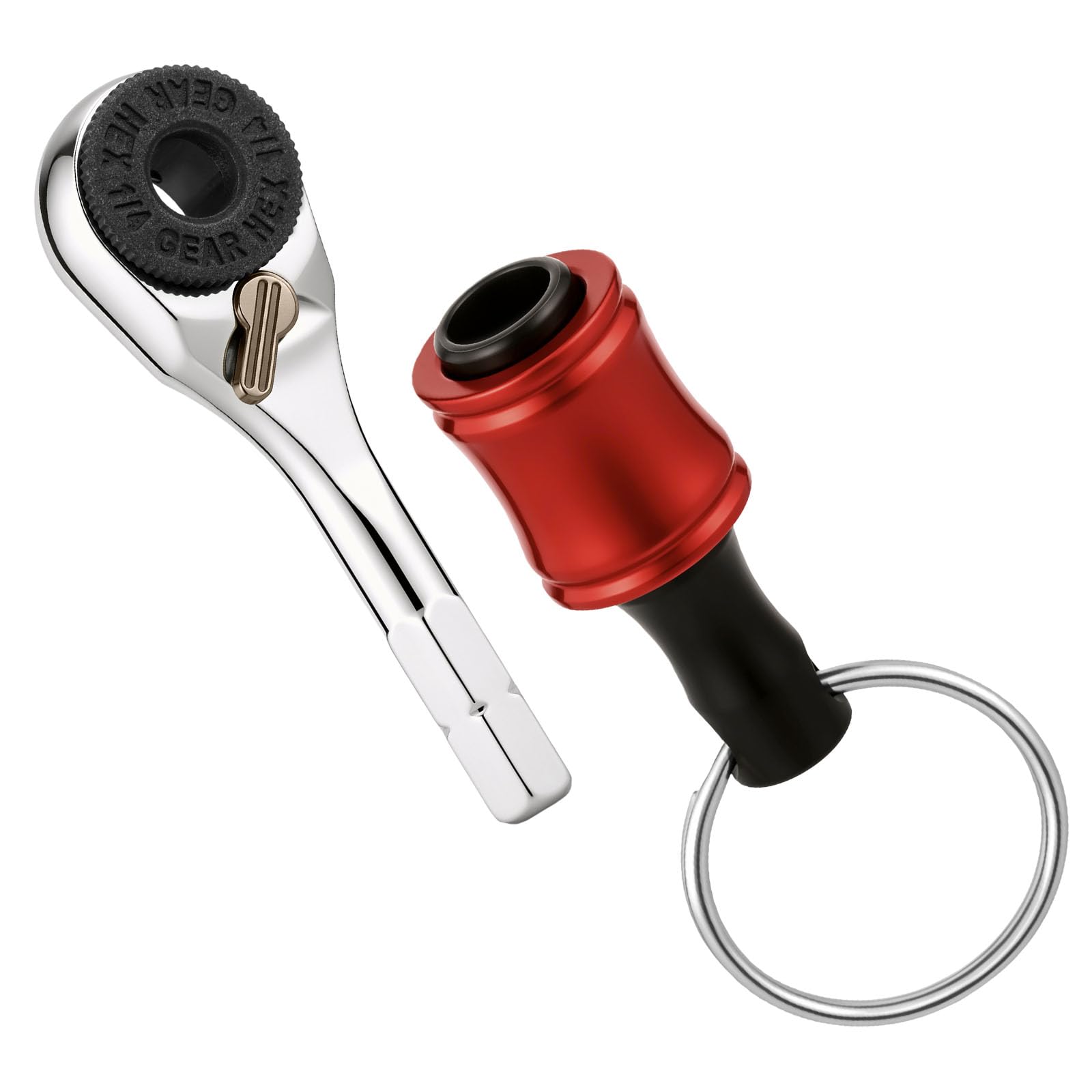 PATNFR Mini Ratchet Wrench with 1/4'' Hex End Small Ratchet Wrench Multitool Accessory with Bit Holder Keychain for Tight Space