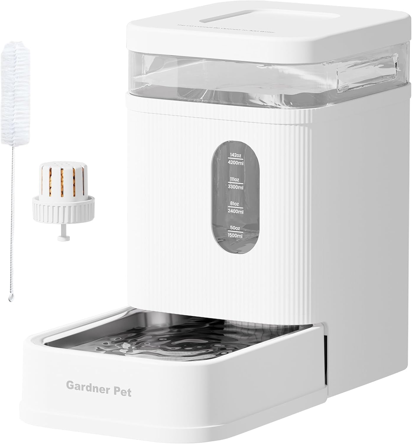Gardner Pet 6.5L Automatic Dog Water Dispenser with Stainless Steel Bowl, Large Capacity Gravity Cat Water Dispenser with Filter, BPA-Free Automatic Dog Water Bowls, Stable and Spill-Resistant, White