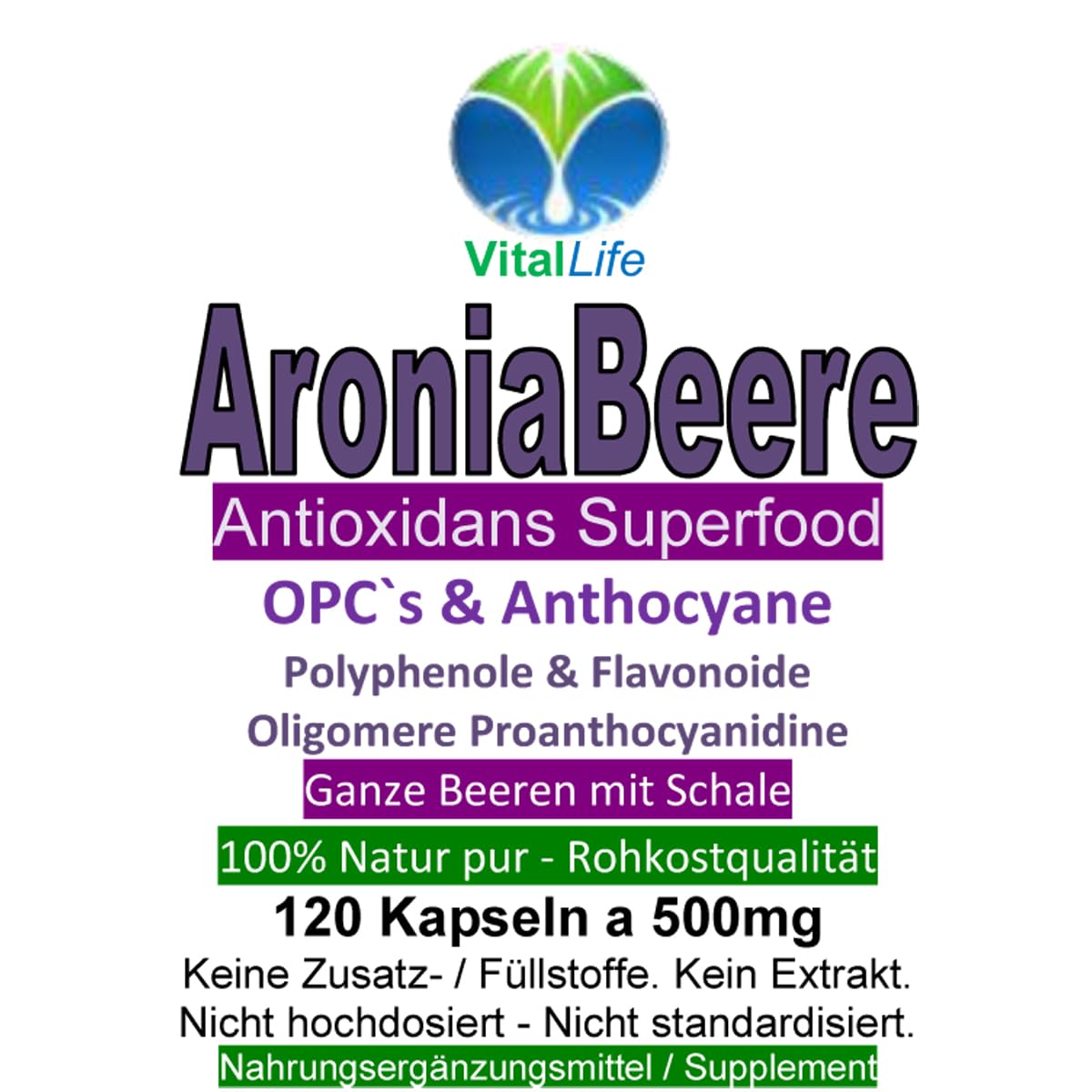 Aroniabeere Aronia 360 (3x120) Kapseln OPC + Antioxidantien (Radikal Fänger) + Vitamine C+E+K - Anthocyane + Flavonoide für Immunsystem & Abwehrkräfte - NATUR PUR ohne ZUSATZSTOFFE. 26855-3
