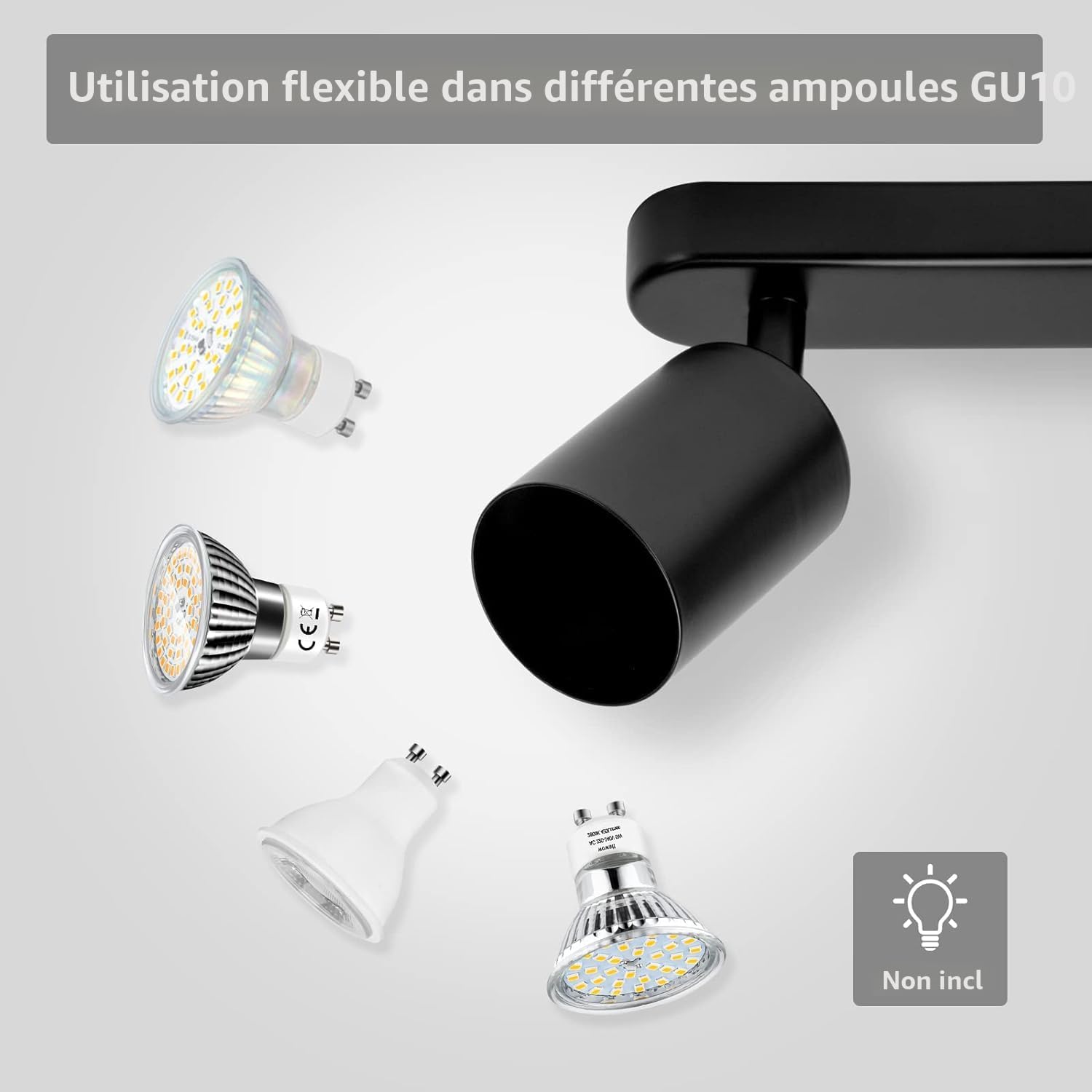 GLHalfM Kit d'éclairage sur rail à 4 lumières - GU10 4 voies rotatives