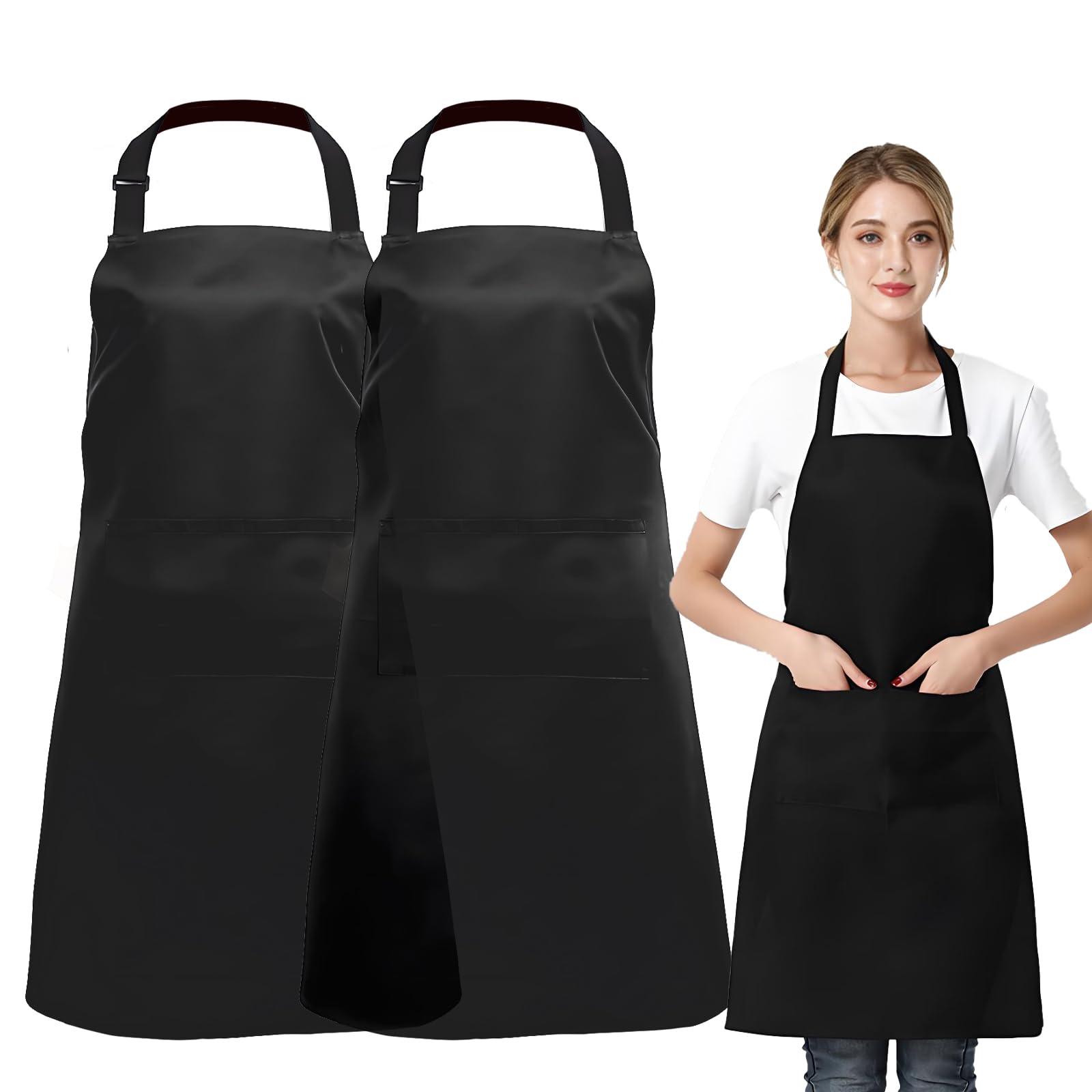ZHUOmengyun 2 Pack Black Chef Aprons, Heavy Duty Adjustable Bib Aprons