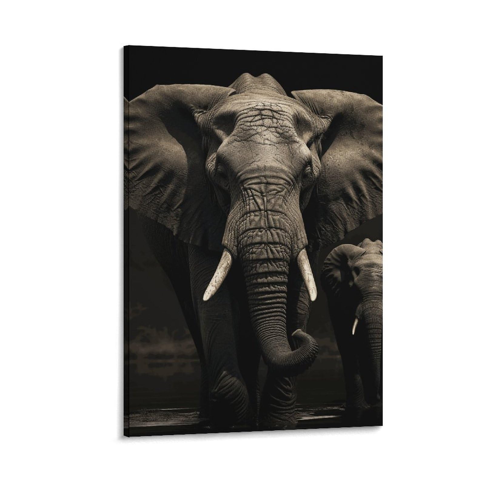 Canvas Wall Art for Living Room 16"x24" Modern Artwork Painting Pictures Hanging Canvas Prints Elephant Black Aesthetic Wall Art for Bedroom Bathroom Office Wall Art Print Decor Elephant Black Canvas