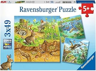 Ravensburger Kinderpuzzle - 08050 Tiere in ihren Lebensräumen - Puzzle für Kinder ab 5 Jahren, mit 3x49 Teilen