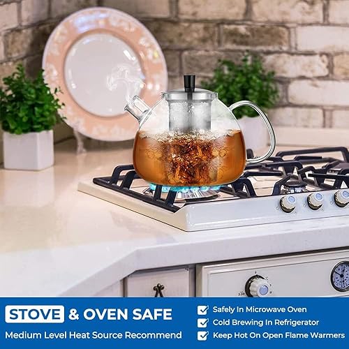 Miniatura 2 de Tetera de vidrio grande XL de 67 onzas con infusor para estufa, tetera para vasos de té sueltos, tetera de vidrio para estufa, tetera transparente