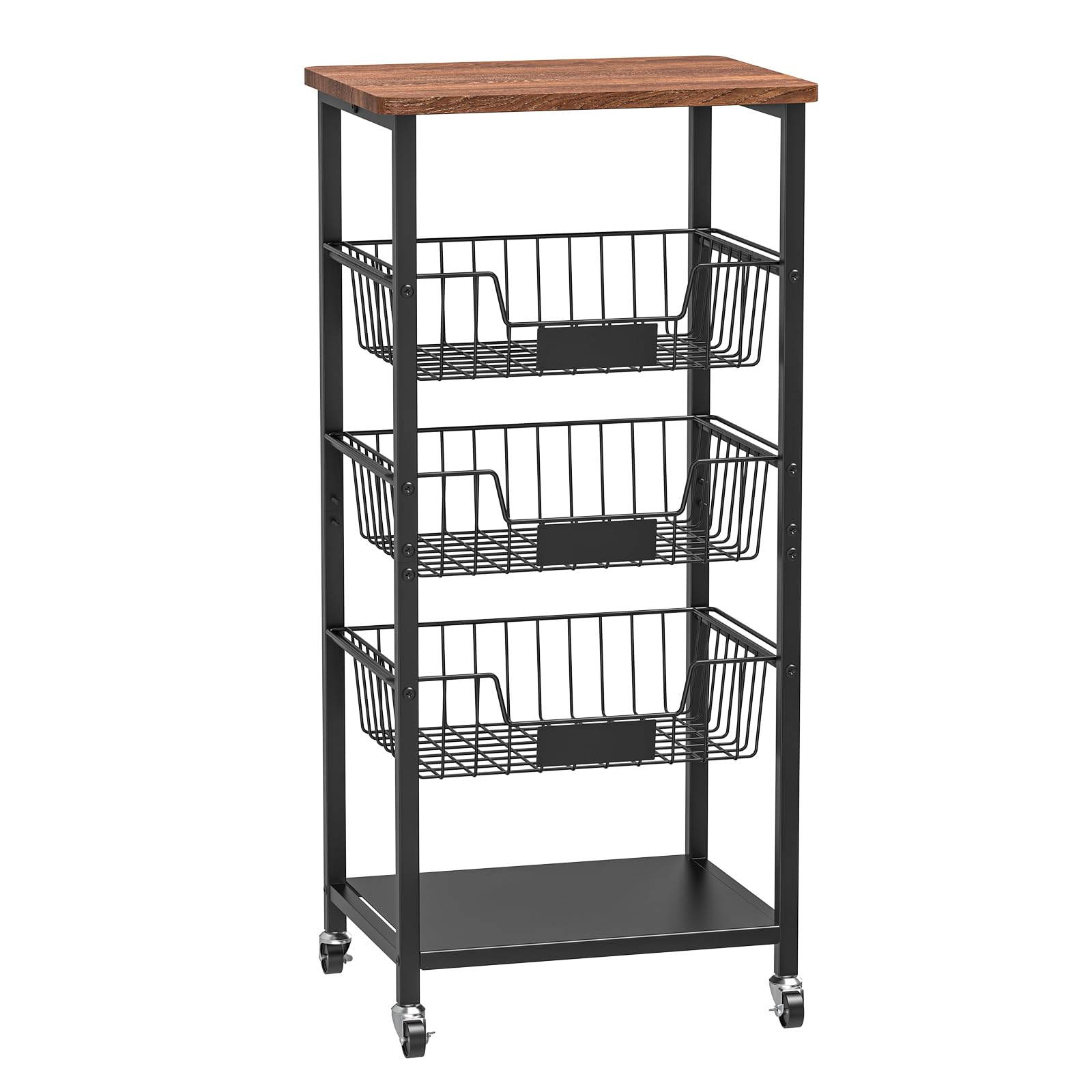 Photo 1 of ***MISSING PARTS***
Hastatii Kitchen Storage Cart, Kitchen Basket, 5-Tier Utility Organizer with Baskets and Wood Top, Rolling Snack Cart with Wheels, Metal Black