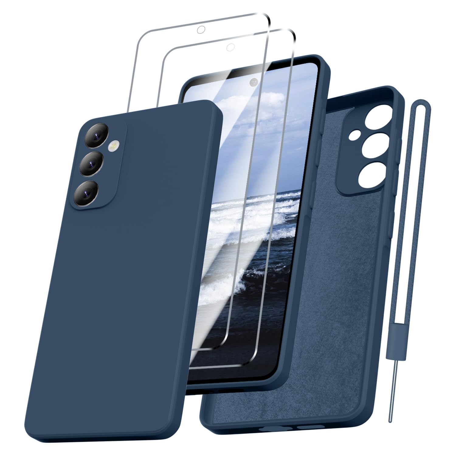 Samsung Galaxy A55 Case with 2 Screen Protector Guards, Samsung A55 4G/5G Protective Case with Soft Microfiber Lining, Full Protection Slim Fit