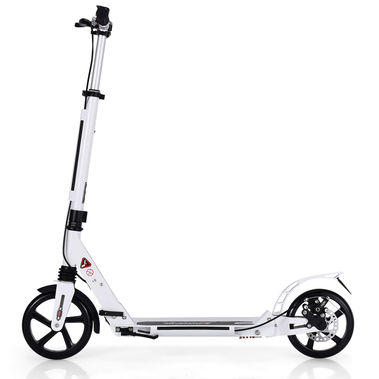 GYMAX Monopattino Pieghevole in Alluminio, Scooter con Manubri Regolabili in Altezza, Ruote Grandi, Paraspruzzi, Adesivi Riflettenti e Campanello, Ideale per Adulti o Ragazzi, Portata 100 kg