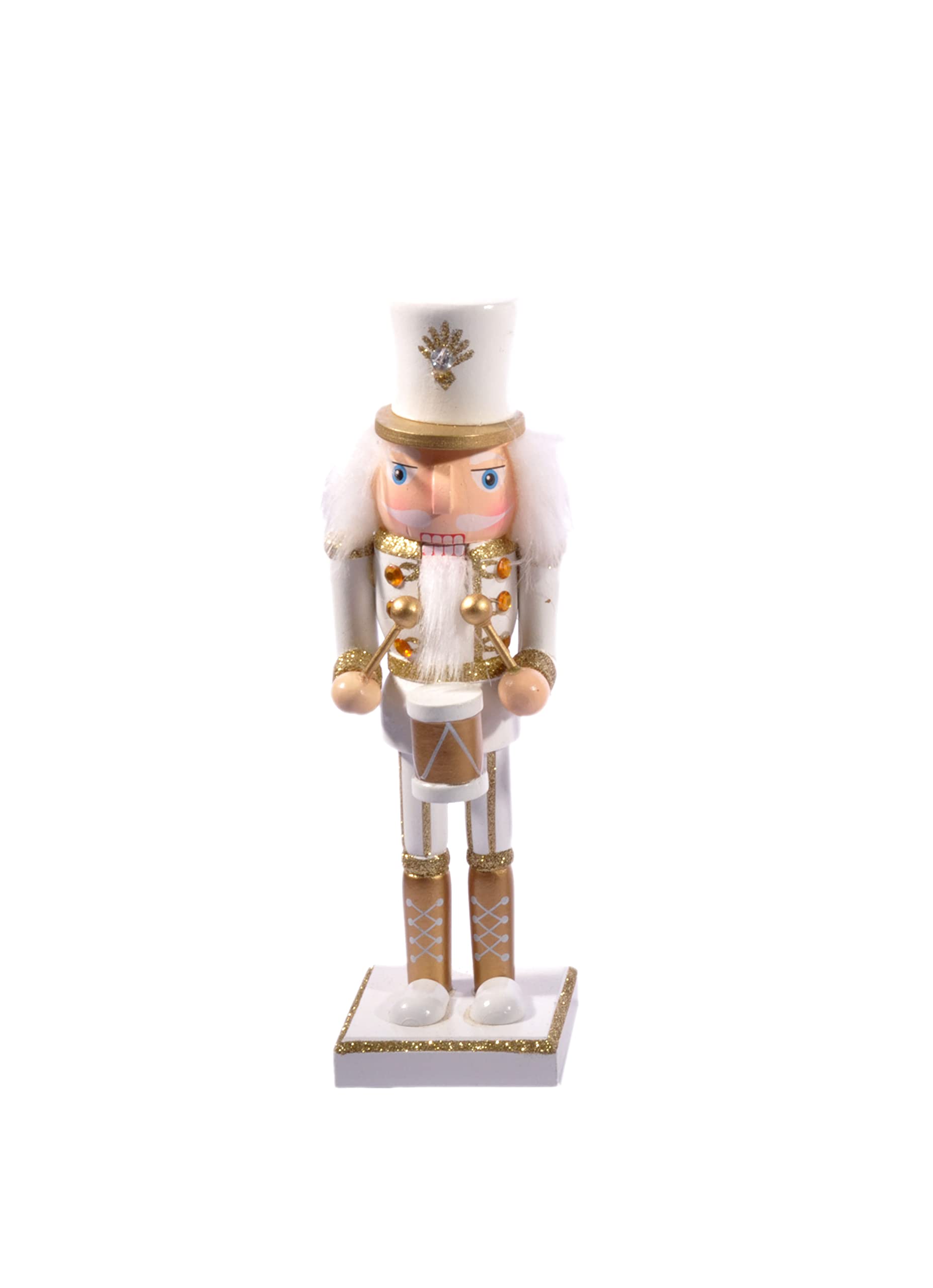 Ciao Christmas Nutcracker Toy Soldier Drummer (24cm) wooden glittery decoration, gold/white