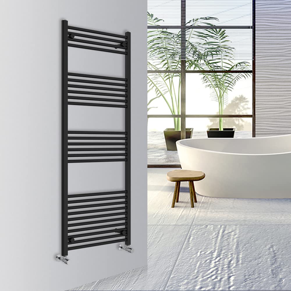 Warmehaus Black Straight Bathroom Heated Towel Rail Warmer Radiator Central Heating 1600X600mm