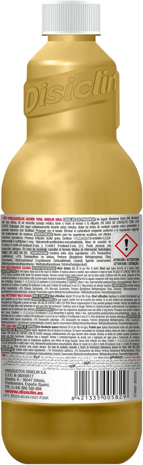 Disclin Gold Fregasuelos Pack 12 unidades 1 Litro Aroma GOLD Rasmacor