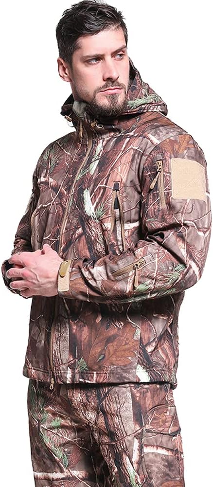 CARWORNIC Men's Camo Quiet Hunting Jacket Waterproof Softshell Fleece Lined Camouflage Outdoor Hiking Fishing Coat - Image 2