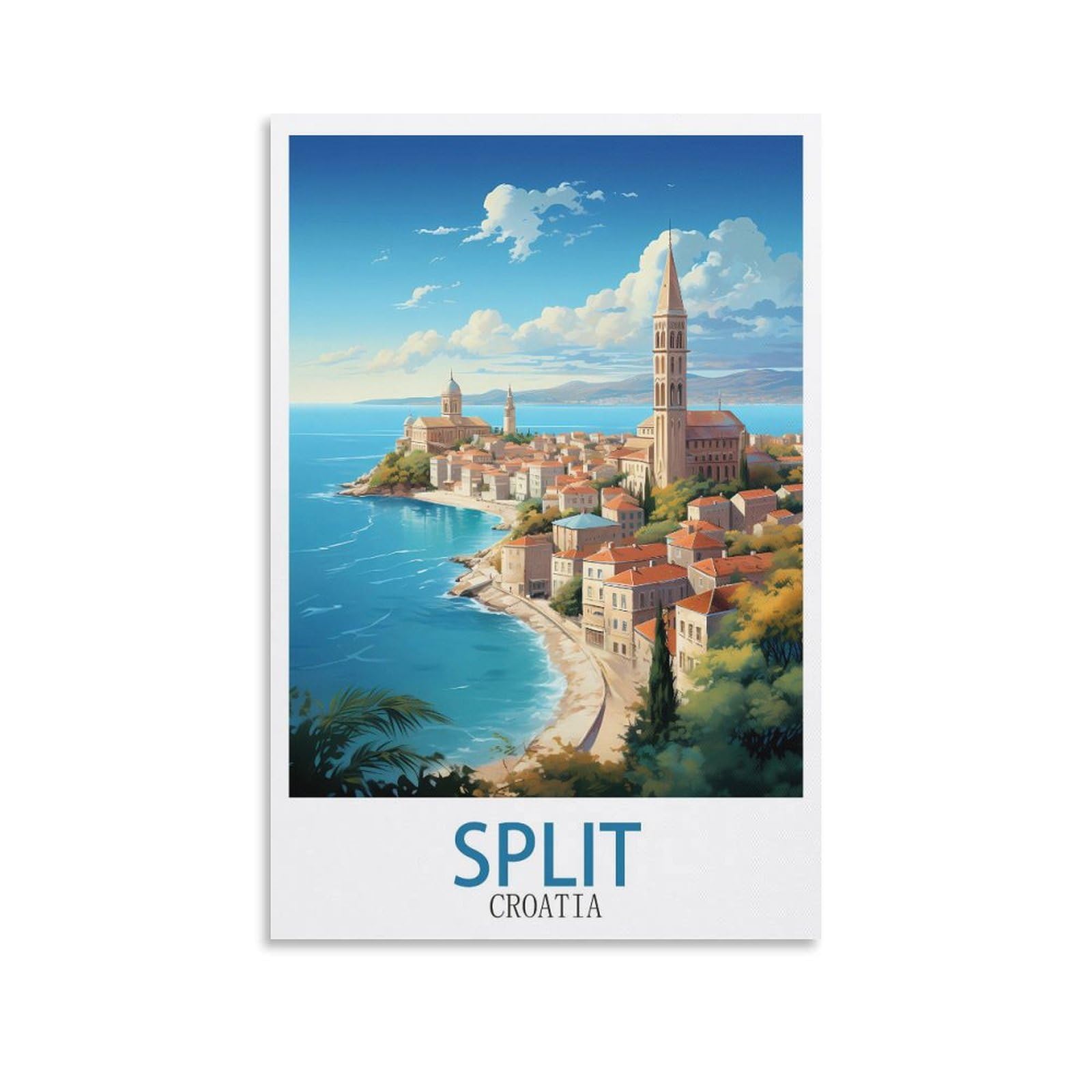 ZBBGGOZ Split Croatia Vintage Travel Posters 16x24inch(40x60cm) Canvas Wall Posters And Art Picture Print Modern Family Bedroom Decor