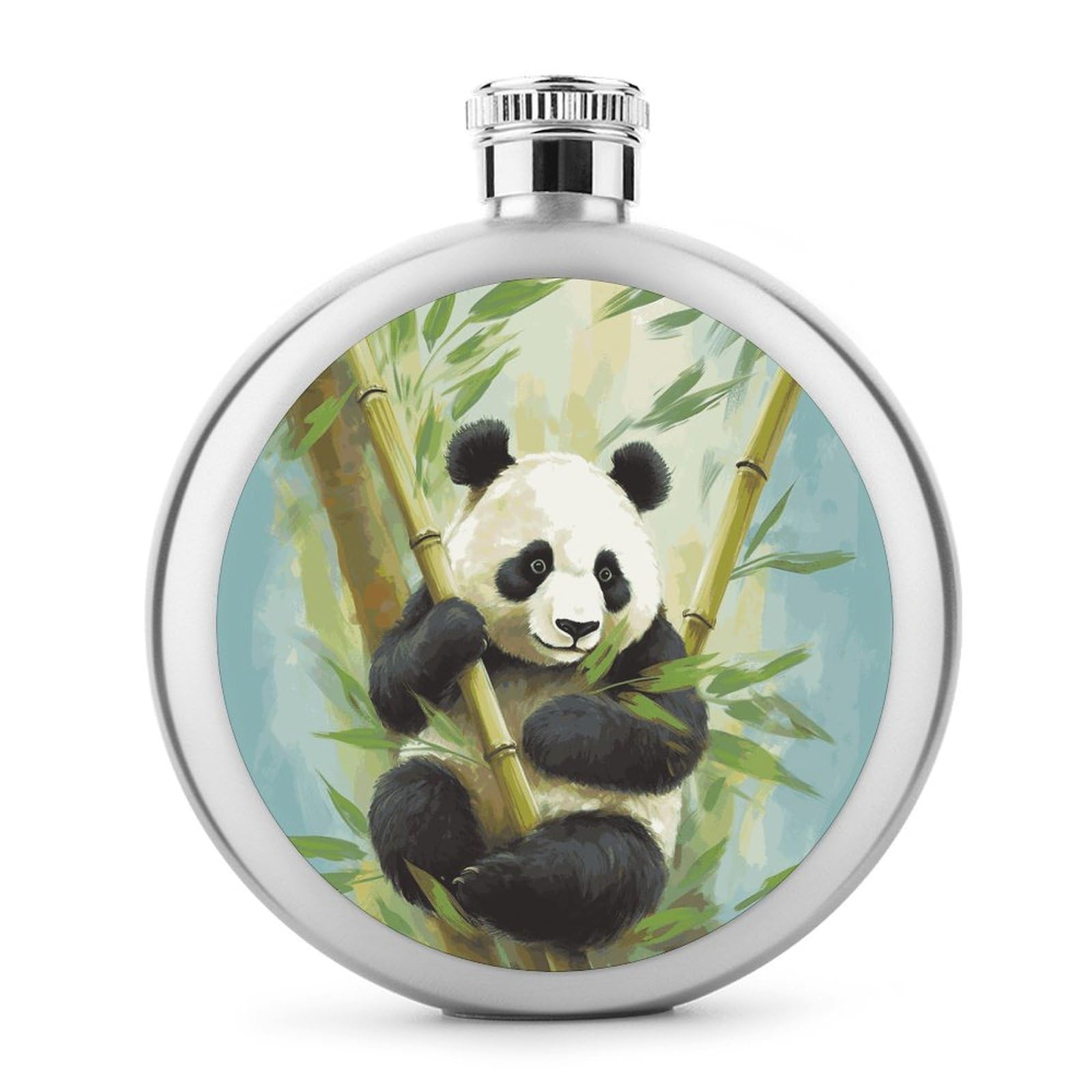 Flask,Flask for Men, Bamboo with Panda Printed Hip Flask,Stainless Steel Flask,Alcohol Flask,for Whiskey And Other Liquor