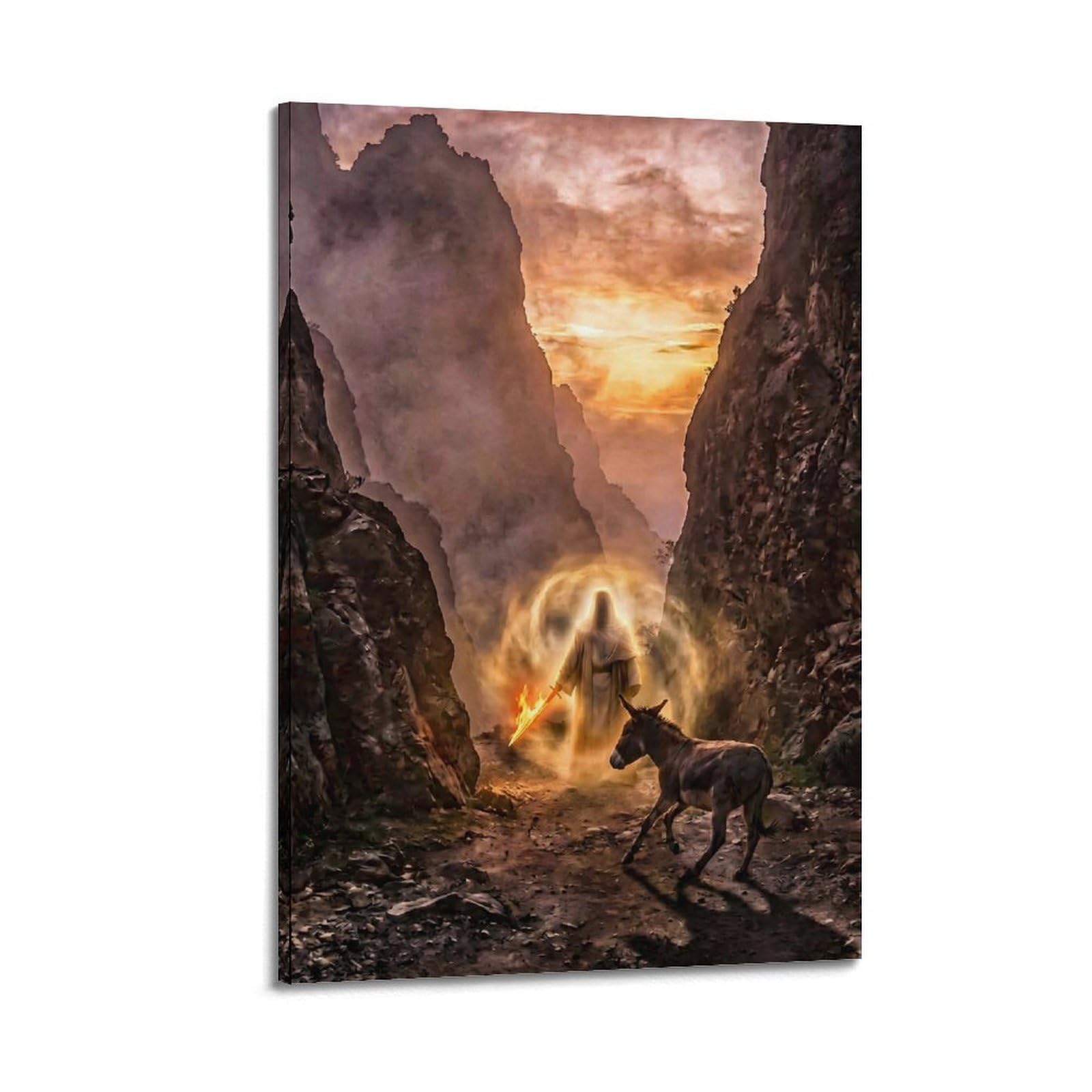 XKUGA Biblical Angel Poster Balaam Donkey Mountain Pass Holy Sword Modern Decorative Canvas Prints - Ideal Wall Art for Family, Man Cave, Game Room, Boys & Girls Bedroom 20x30inch(50x75cm)