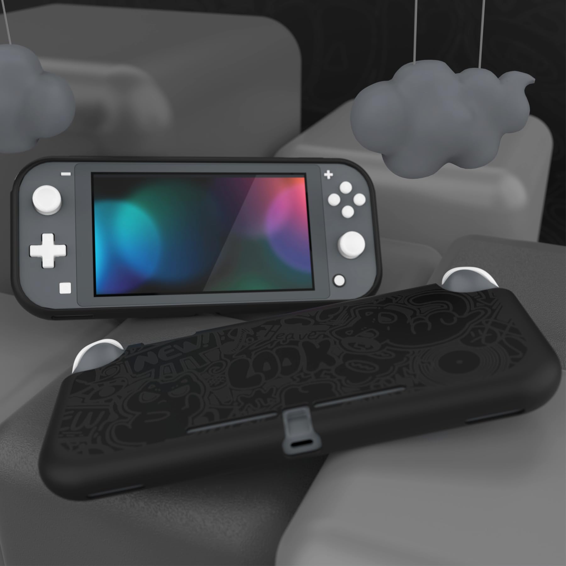 PlayVital Coque pour Switch Lite,Housse de Protection pour Nintendo Switch Lite Console,Étui Silicone TPU Souple Anti-Griffes et Anti-Chocs-VV & Noir