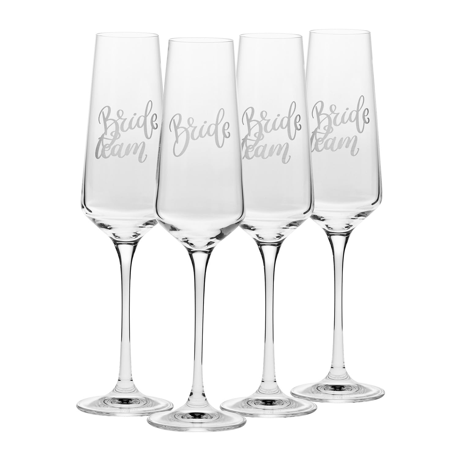 Krosno Champagne Flutes Bride and Team Bride Set of 4 - Handmade Prosecco Glasses Set 180ml Lead-Free Crystal - Matte White Décor, Hen Party and Bridal Shower Gift