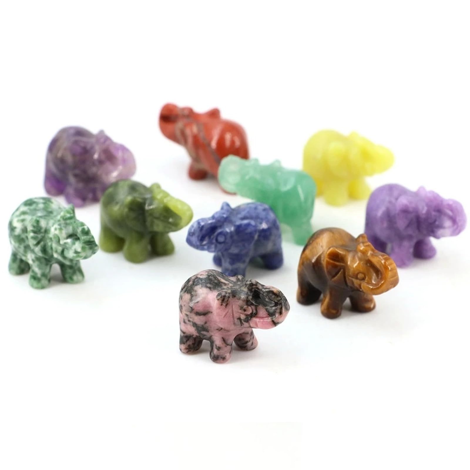 CYLRWSR 5 Pcs Cat Elephant Owl Rabbit Tortoise Carved Natural Crystal Statue