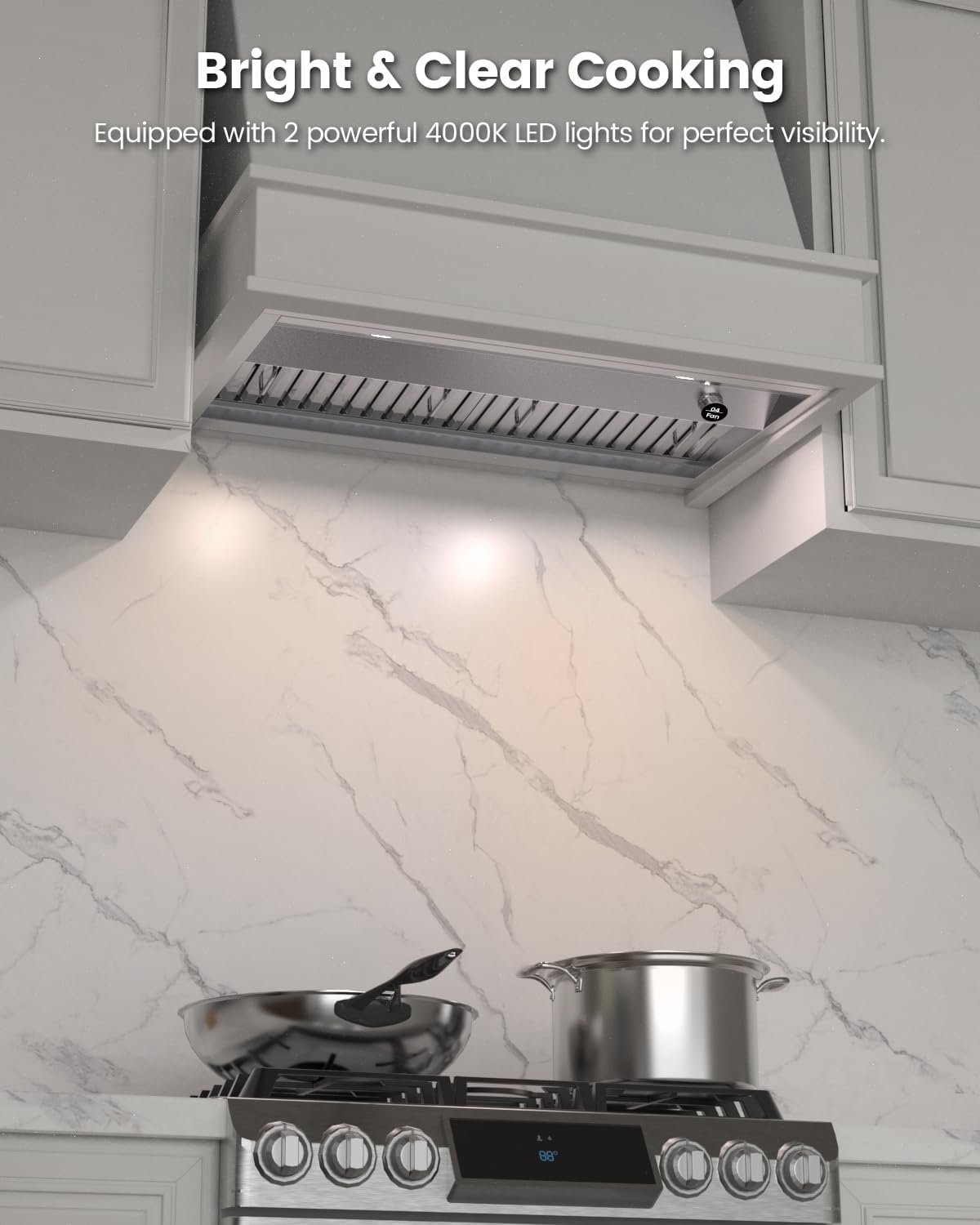 JOCO 36 Inch Range Hood Insert, 900 CFM Stainless Steel Built-In Kitchen Vent Hood, Convertible for Ducted or Ductless Installation, 4-Speed Knob Control, Model B02-36K