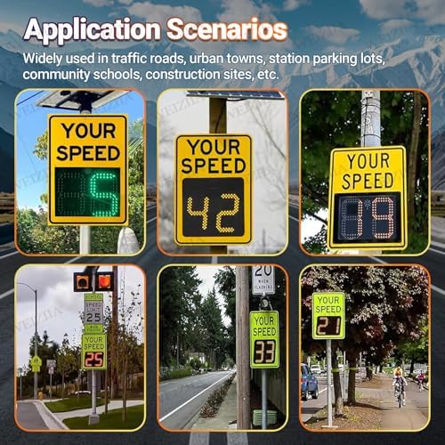 Solar Radar Speed Display Sign - Traffic Speed Radar with Adjustable Speed Limit, Remote Control LED Warning Sign, Yellow 60x90cm - Enhance Road Safety
