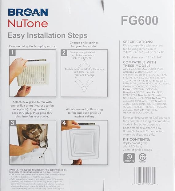 Broan-NuTone FG600 Grille Upgrade, White