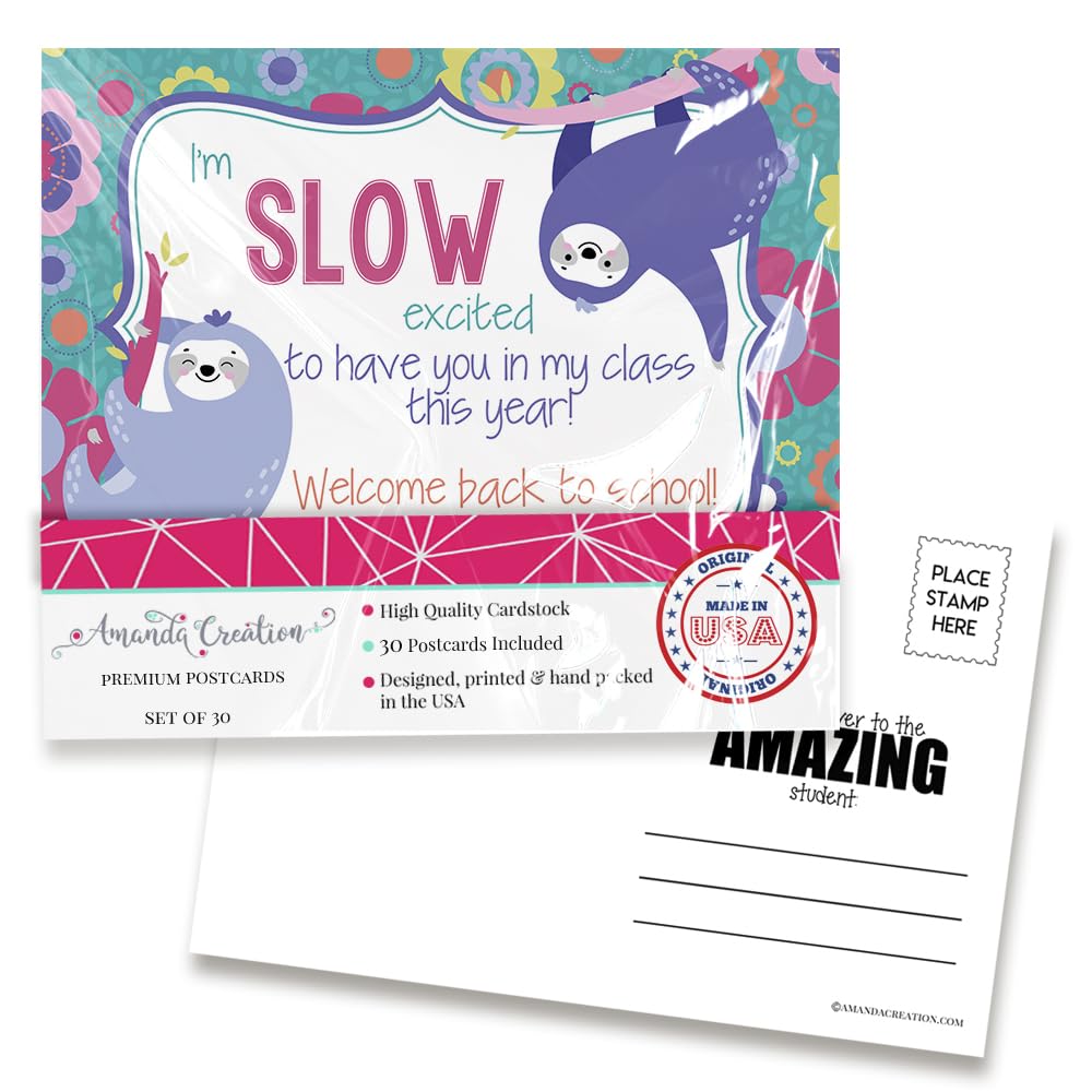 Back to School Postcards Sloth Pun Funny Welcome for Students, 30 4"x6" Fill In Notecards Bulk Hello from Teacher Positive Note Home Cute,