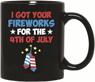 Gift for Men Women Kids 4th July USA Independence Day Fireworks Design 11oz 15oz Black Coffee Mug