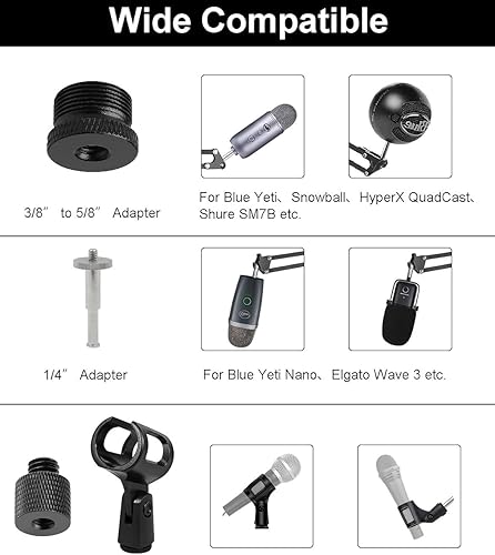 Miniatura 9 de Soporte de suelo para micrófono Blue Yeti, Nano, Snowball, HyperX, Razer, Logitech USB y micrófono de condensador, soporte de brazo ajustable con