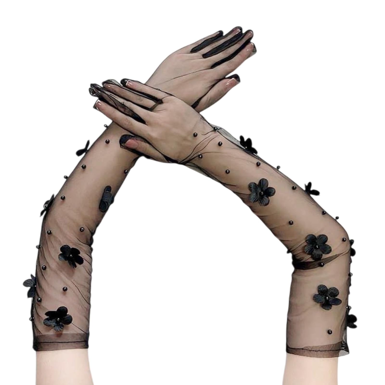 MICFENY Lace Flower Gloves For Women Halloween Costume Event Breathable Tulle Gloves for Formal Occasion Cosplay Arm Decoration