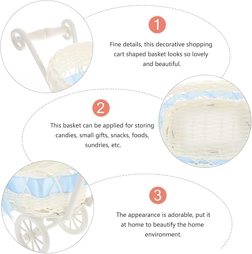 Miniatura 7 de Cesta de almacenamiento tejida, diseño de carrito de compras de ratán de imitación para dulces y frutas secas, duchas y decoración de escritorio