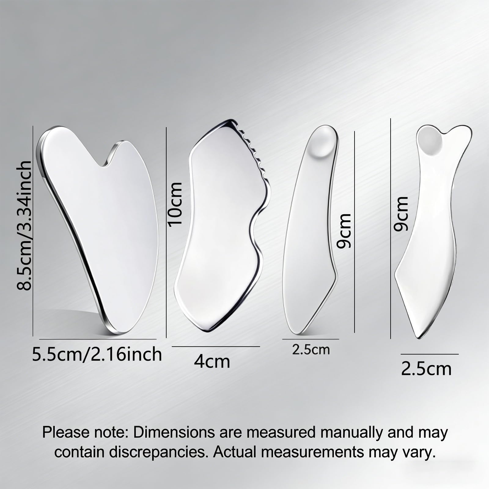Gua Sha Edelstahl Edelstahl Gua Sha Stein Guasha Scraping Massage Tool 4er-Pack mit Aufbewahrungstasche Hautpflege-Geschenk für Gesicht Augen Hals Körper