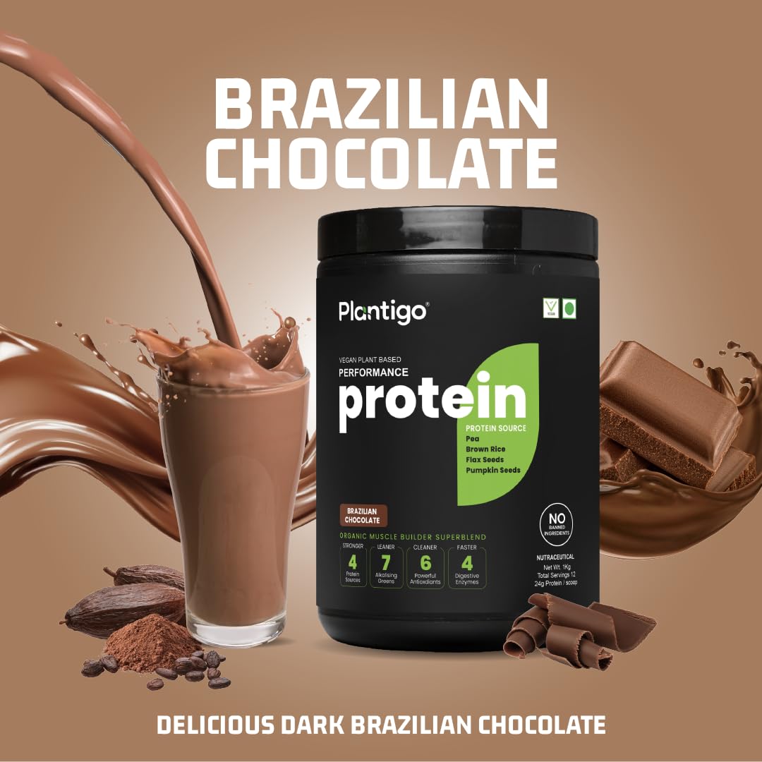 Plantigo Clean Plant Protein Powder | No Preservatives, No Banned Substances |Super Protein Blend- Pea, Brown Rice, Flax, Pumpkin 21SuperFoods Vegan Protein For Men, Women (Brazilian Chocolate - 1 Kg) — Amazon image 4