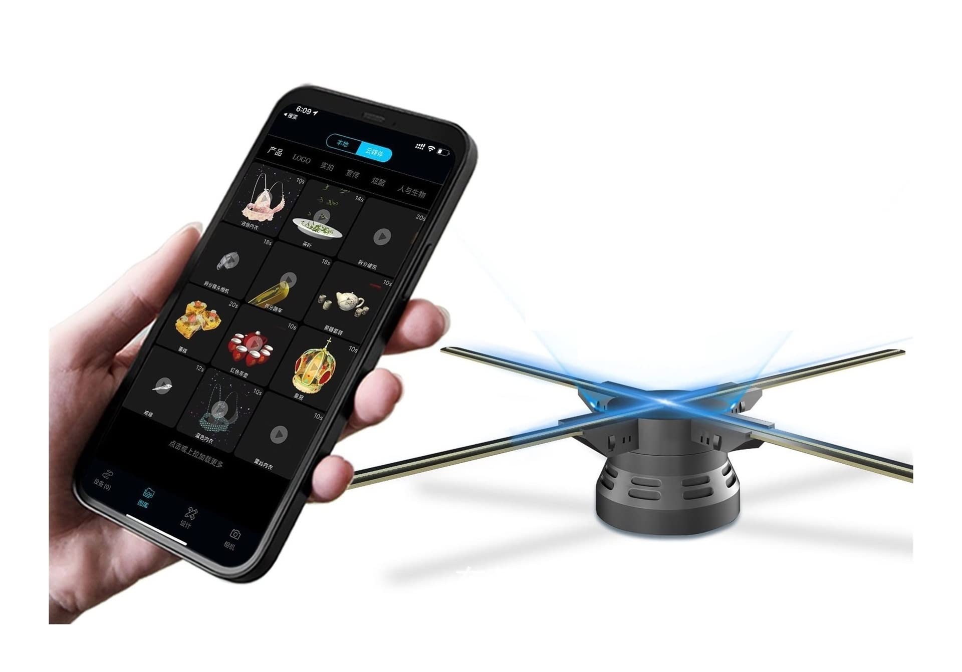 Ventilador holográfico publicitario, proyector 3D holográfico de ojo desnudo, empalme estéreo de suspensión virtual, para carteles publicitarios