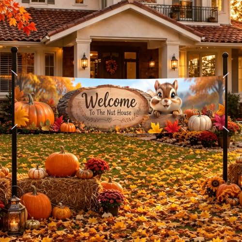 Image of Nuxovilar Happy Fall Banner,78.7 inchx17.7 inch Polyester