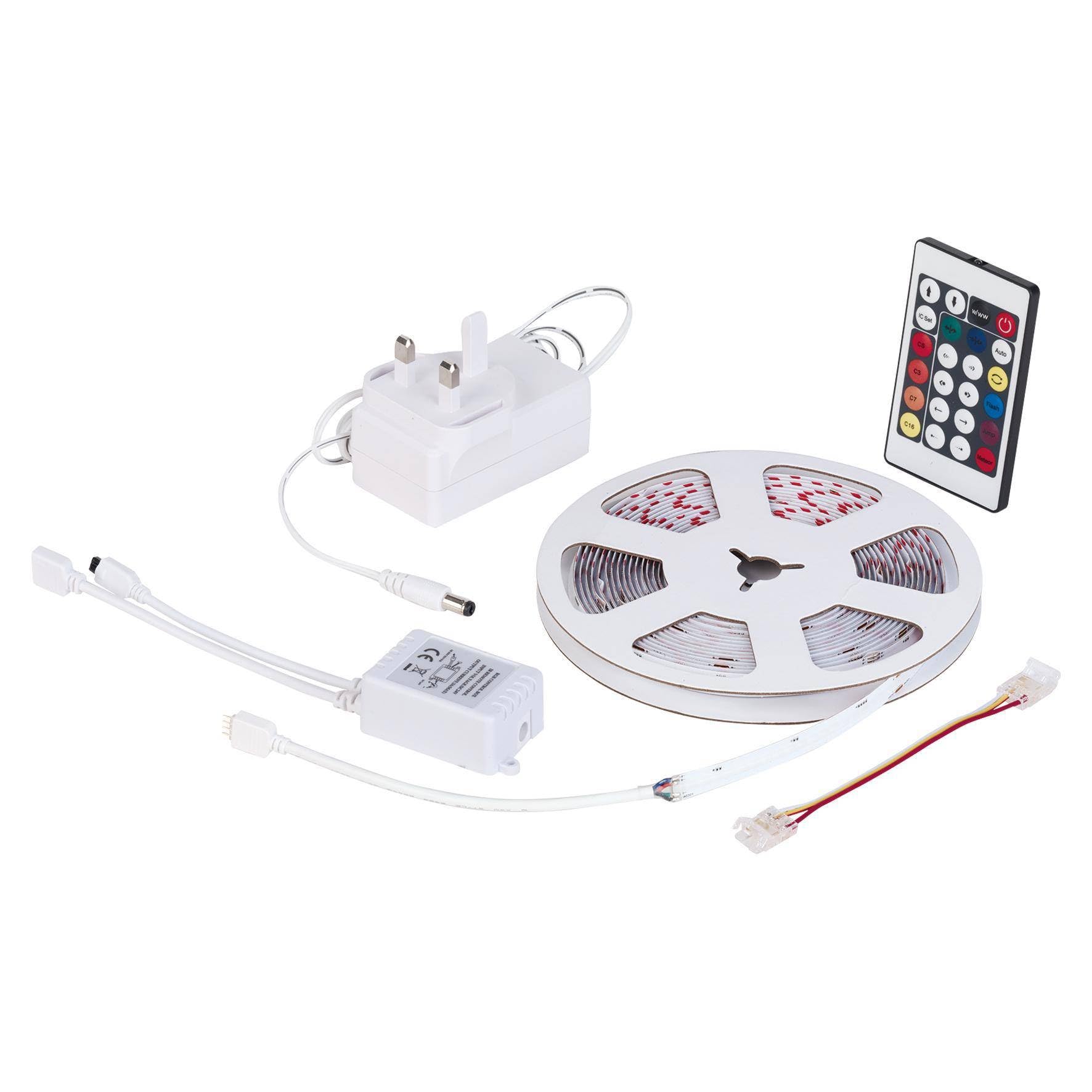 4lite LiteGlo Pixel Strip Light Kit (RGB) Colour Changing Pixel LED IP54 Rating 4.8W 5 Meter Strip Light with Remote Control and Plug - 4L1/6034