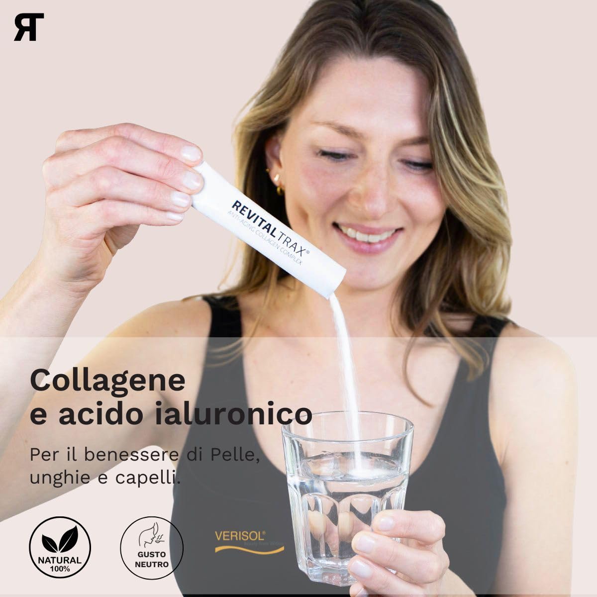 Collagene e acido ialuronico polvere - 30 bustine con Collagene Verisol® 5000 mg (5g) e Acido ialuronico, Vitamina C, Zinco e Biotina. Alto dosaggio premium per pelle, unghie e capelli.