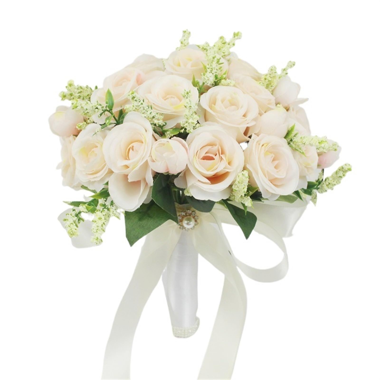 ZGCrumphant Artificial Wedding Bouquet Bridal Bridesmaid Wedding Bouquet White Silk Flowers Roses Handmade Artificial Bride Mariage Accessories(Color2)