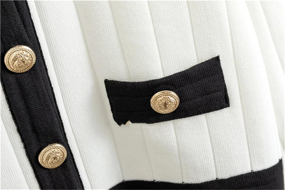 Damskie zestawy spódnic z dzianiny w stylu vintage slim okrągły dekolt krótki sweter kardigan 2-częściowe garnitury
