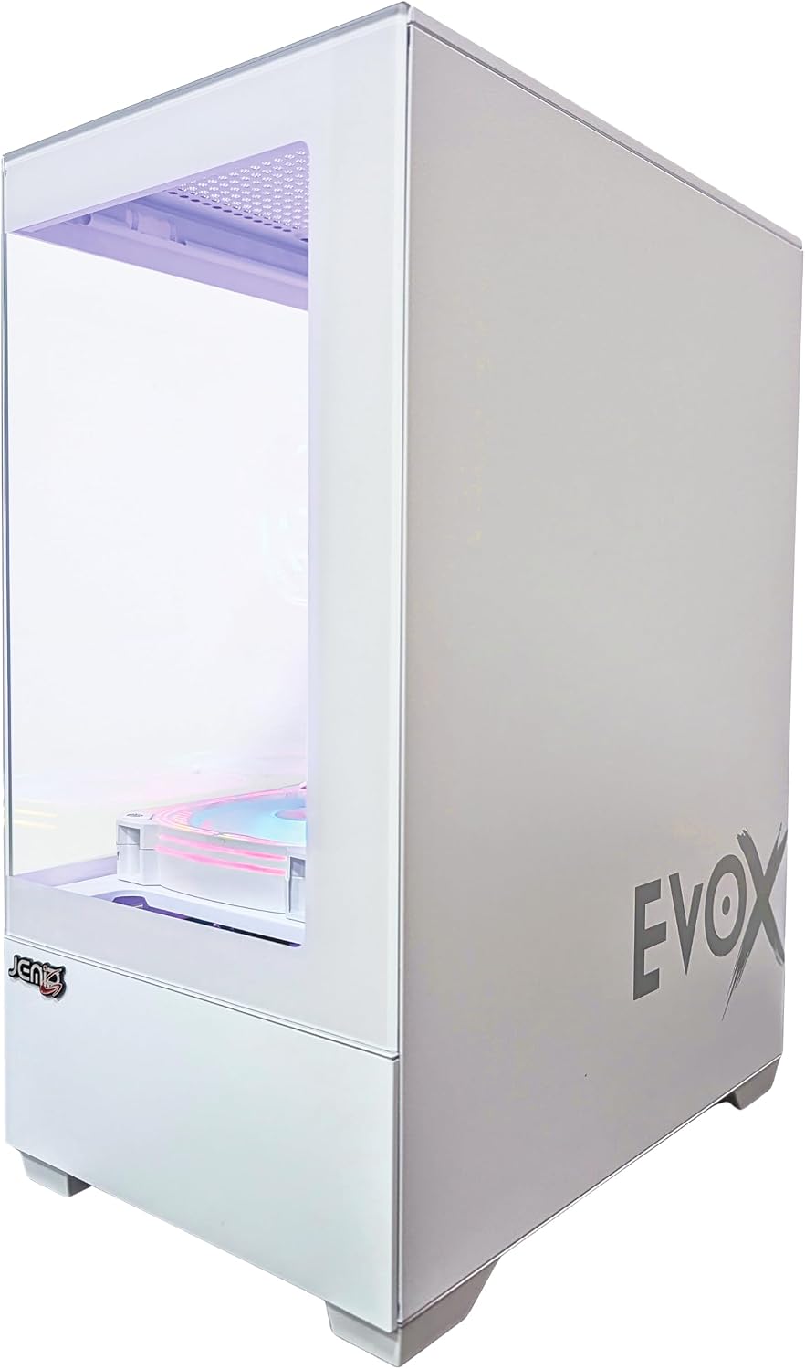 Evo X Gaming PC Case, White, Tempered Glass Panels, 3 ARGB Fans Included, Micro-ATX Computer Case, Gaming Chassis