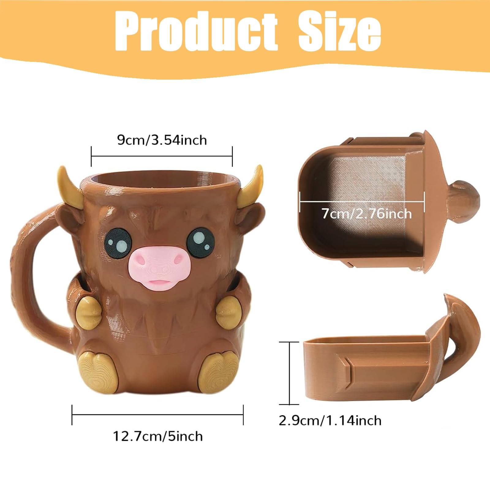 Highland Cow Ice Pint Holder, tazza per gelato con cucchiaio, riutilizzabile, protezione antigoccia per ragazzi e ragazze (C) (A)