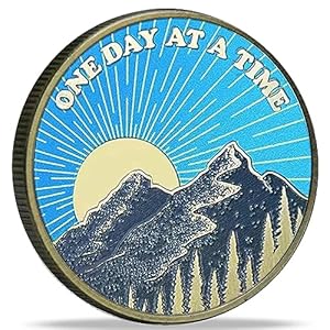 Sunrise Serenity Lucky Coin One Day at A Time Pocket Token Gift for Men or Women Addiction Recovery AA Sobriety Medallion (Single Coin)