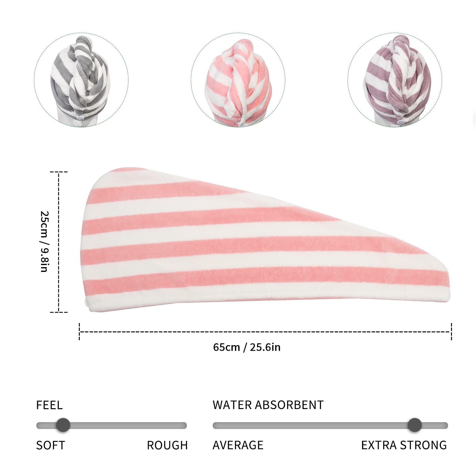 Turbante Asciugacapelli In Microfibra - 2 Pezzi 100x60 Cm, Asciugatura Rapida