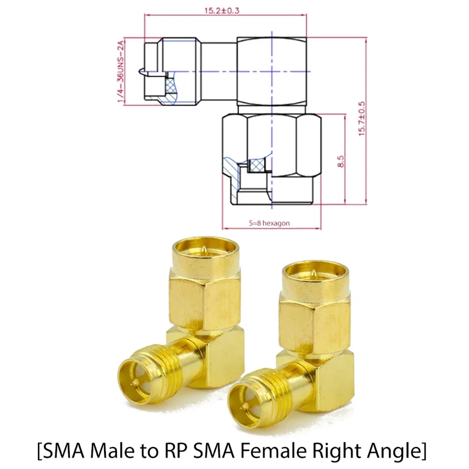 Lot de 5 adaptateurs coaxiaux RP-SMA mâle vers prise femelle RPSMA à angle droit de 90 degrés (type 4, 5 pièces)