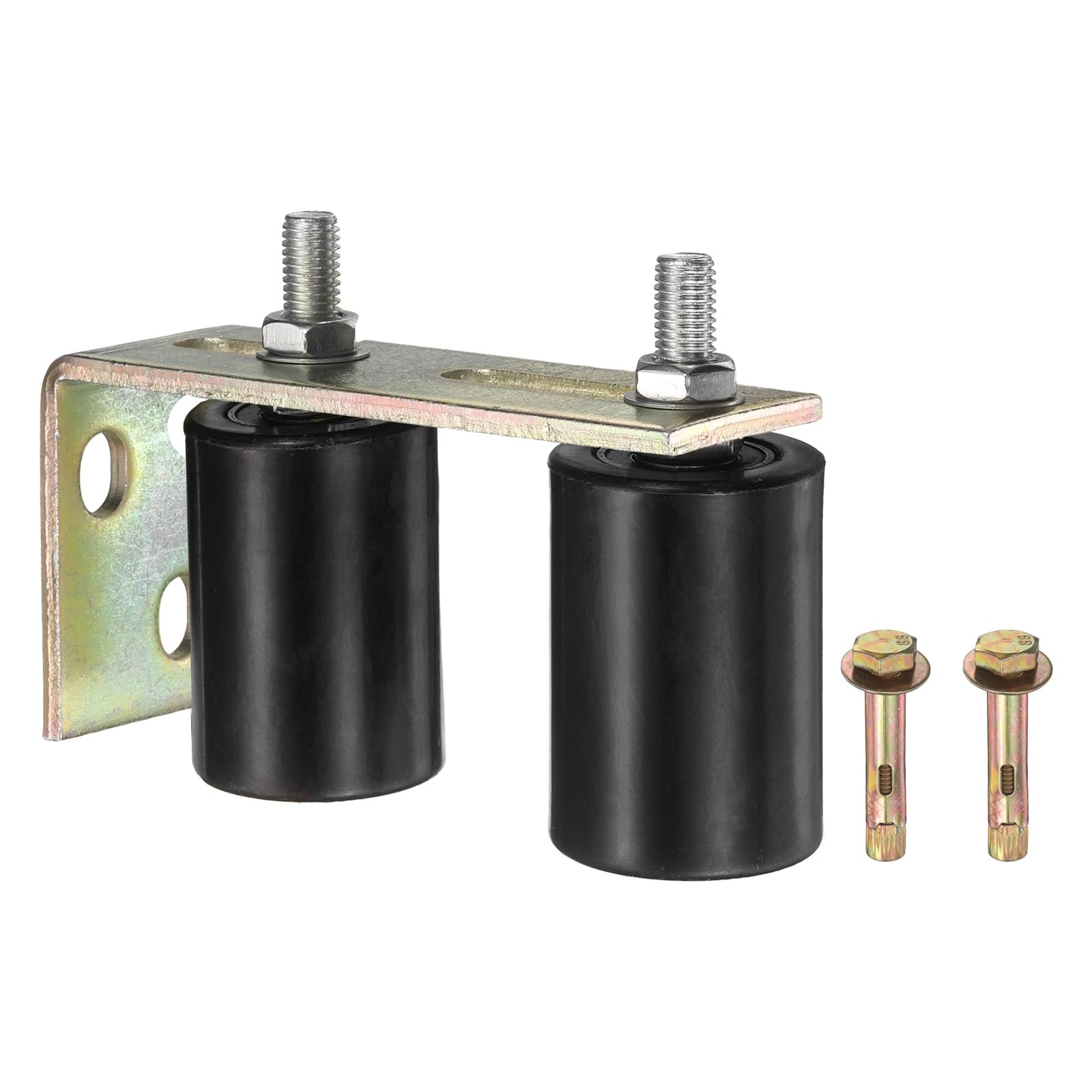 sourcing map 1 Set Slide Gate Guide Roller, 70mm L-Rear Post Bracket Nylon Rollers Gate, Adjustable Sliding Hardware Roller Kit for Sliding Grates Barn Rolling Door 50mm Dia, Black