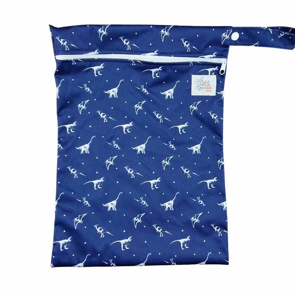 La Petite Ourse Wet Bag, Multiple Patterns Available, 100% Polyester TPU Laminate, Waterproof, Zip Closure, 30 x 40 cm, Holds 5 Nappies (Dino)