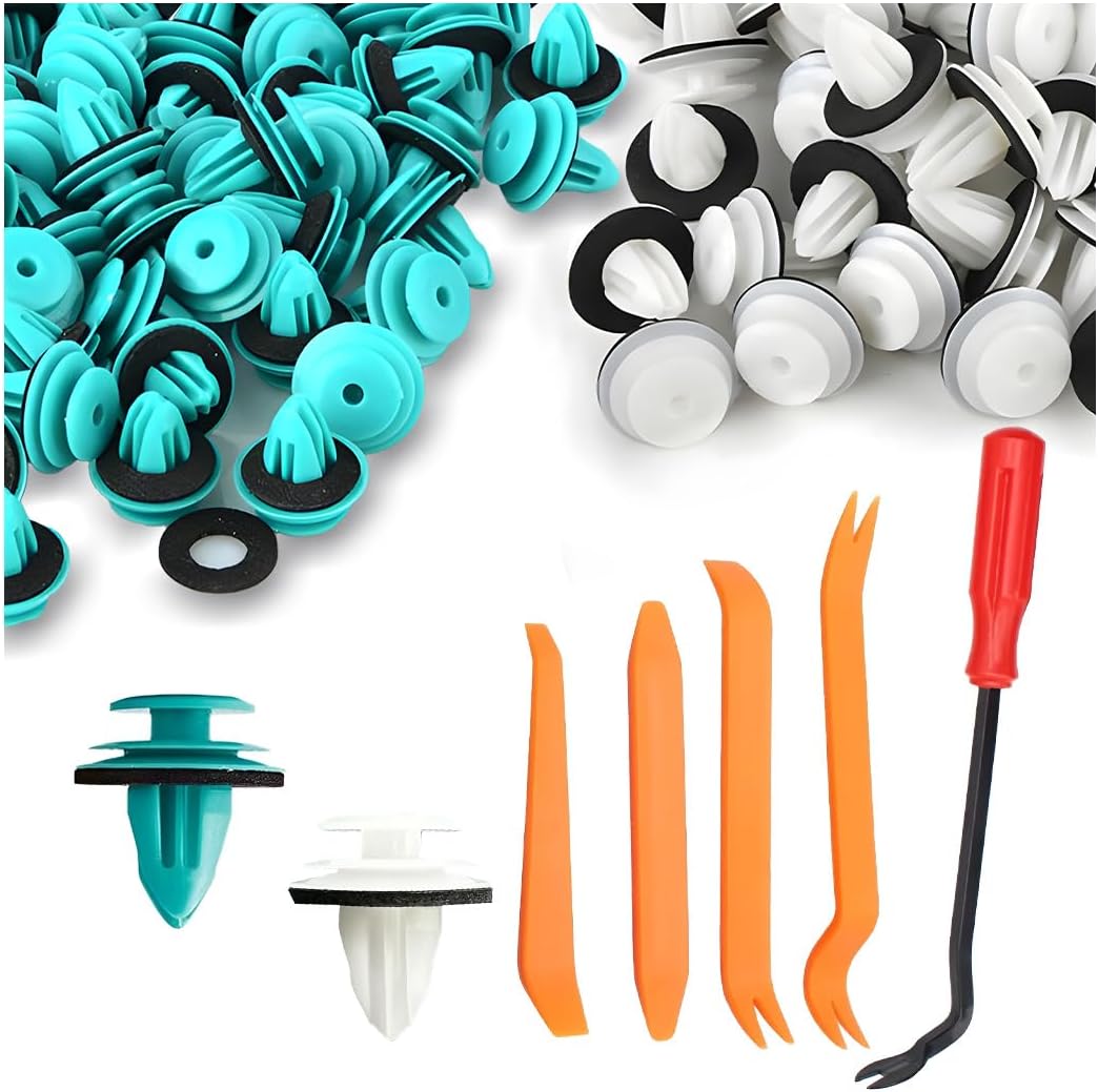 Osilly 100PCS Car Door Trim Panel Retainer Clips, OEM# 90467-A0005 Vehicle Push Fastener with Removal Tool, Automotive Retainer Clamps Replacement, Universal for SUV RV Truck