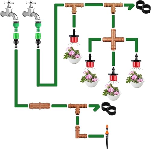 Miniatura 6 de Accesorios de riego por goteo en T de cruz de púas para tubería de riego de 12 pulgada (0.600 pulgadas de ID), 14 piezas de conectores de 4 vías de
