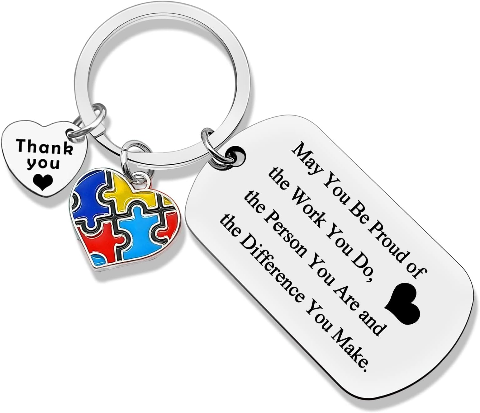Jielahua Autism Awareness Appreciation Gifts Autism Teacher Gift Autism Awareness Key chain ABA Therapist Appreciation Gifts Thank You Gift Special Education Teacher Gift Autism Awareness Month Gift, Silver, Small