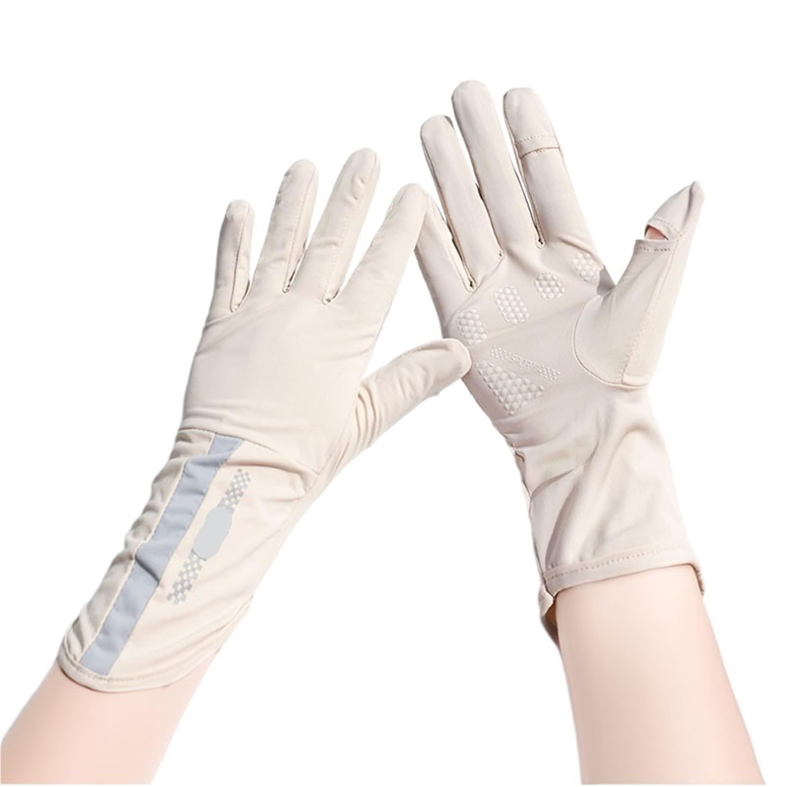 JMORCO Sun Gloves Summer Sunscreen Gloves Women Thin Ice Silk Anti-ultraviolet Dew Finger Touch Screen Driving Riding(NZ27beige)