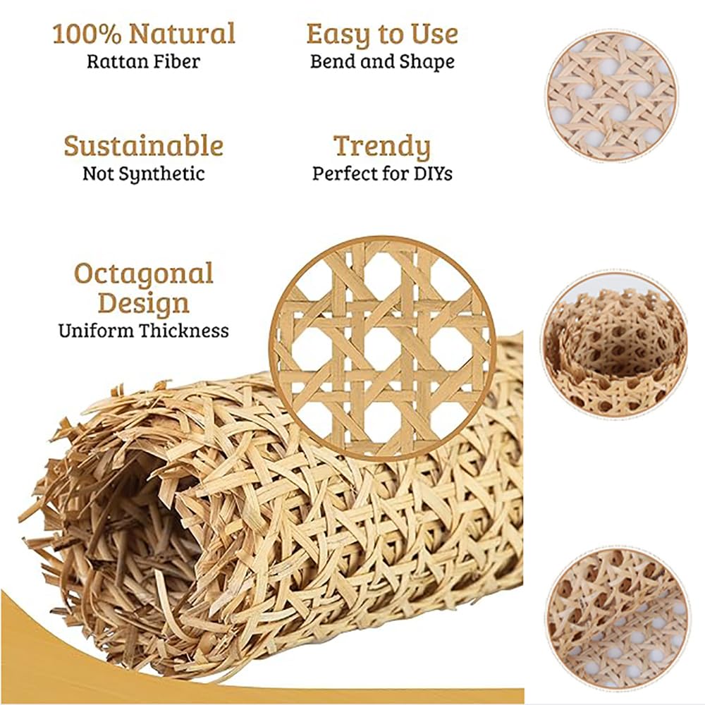 HEYOUTH Larghezza Fettuccia Rattan, Fettuccia Aperta Foglio di Rattan Intrecciato,Larghezza in Rattan,con pressa a Barra Circolare da 2-6 Metri,per Mobili Sedie Armadietti,DIY Craft(2 m x 35 cm)