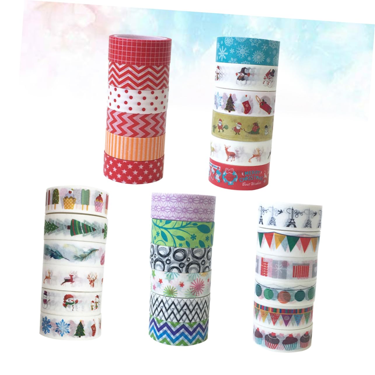VILLCASE 90rollos Cinta De Washi De Navidad De Cinta Japonesa Dibujos De Personajes Navideños para Manualidades y Scrapbooking